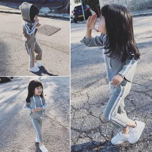 Girls' Suit Strip Hooded Top +Trousers 2pcs Fashion 2020 Spring Autumn New Comfortable Baby Kids Children Clothing Sets