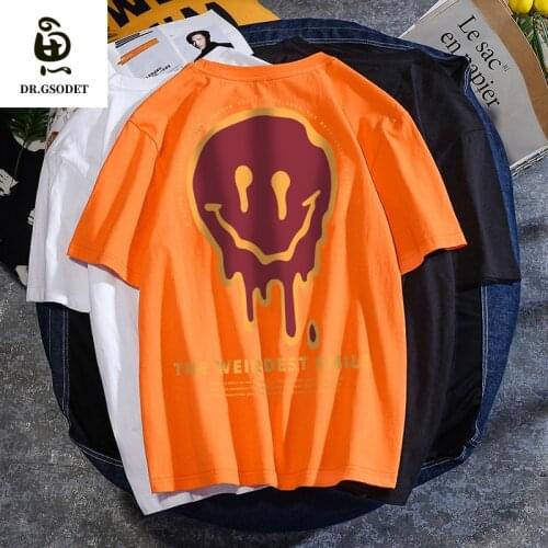 GSODET Summer T-Shirt Cotton Couple Loose Smiley Face Hip Hop Personality Mens and Womens Half Sleeve Mens and WomenGSs Tops