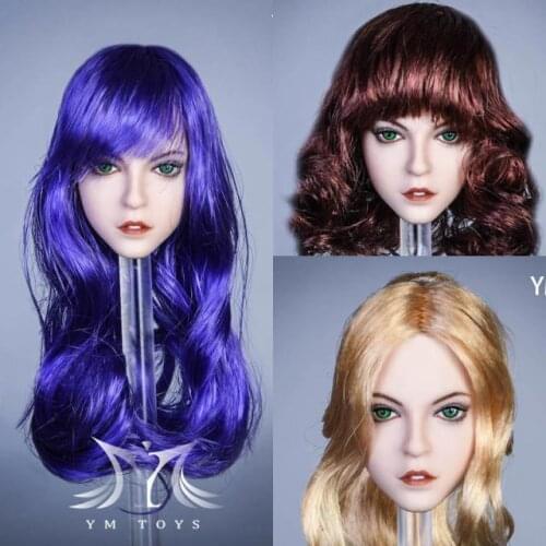 1/6 scale Female YMT031 Cool Girl Alice 3 Head Sculpt Green Eyes Blond/purple/wine red Hair for 12 inches Action Figures