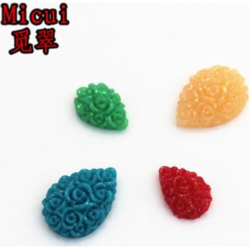 Micui 100PCS 7*10/10*14mm Mix color Drop Roses Resin Rhinestones Stone flatback Beads Wedding clothing Buttons DIY Craft ZZ174