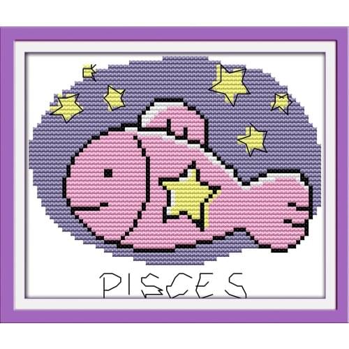 Pisces cross stitch kit 12 constellation cartoon Aida count 18ct 14ct 11ct print embroidery DIY handmade needlework supply