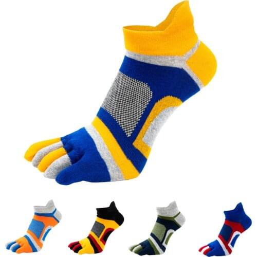Fashion Ankle Five Finger Socks Man Cotton Striped Patchwork Mesh Breathable Street Bright Color No Show Sock With Toes Sokken