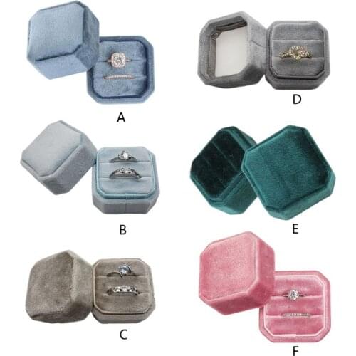 2021 New Velvet Double Ring Box Octagon Wedding Ceremony Ring Box with Detachable Lid