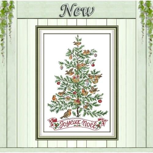 The Christmas tree with bird painting decor Counted print on canvas 14CT 11CT Chinese Cross Stitch Needlework kits Embroider Set