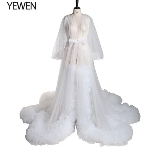 Ruffles White Wedding Dress Flower Photography Dresses Long Puffy Sleeves Photography Props Plus Size 2021 YEWEN