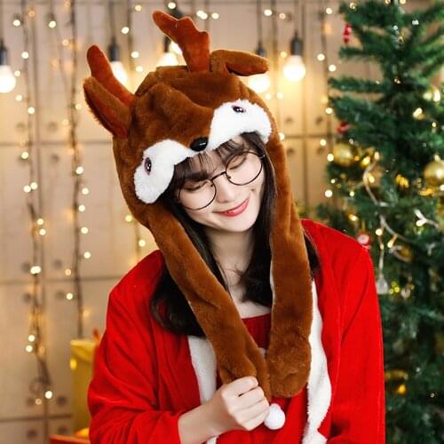 Plush Christmas Bunny Hats Moving Ears Cute Rabbit Toy Hat Airbag Kawaii Funny Hat For Girls Cap Kids Plush Toy Christmas Gift