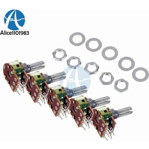 5PCS B10K 10K Ohm Potentiometer 6 Pins Split Shaft Rotary Linear Stereo Dual Taper Potentiometers