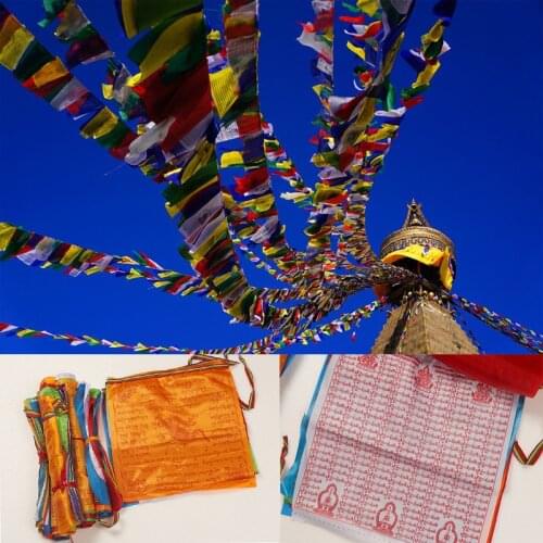 Religious Flags Tibetan Buddhist Supplies Colour Print Prayer Flag Artificial Silk Tibet Lung Ta Banner Scriptures 3 Sizes