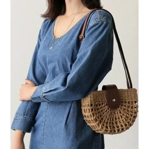 Summer Handmade Straw Bag Women Rattan Woven Shoulder Bag Trendy Bohemia Crossbody Bag Vacation Beach Bags Casual Straw Pouch