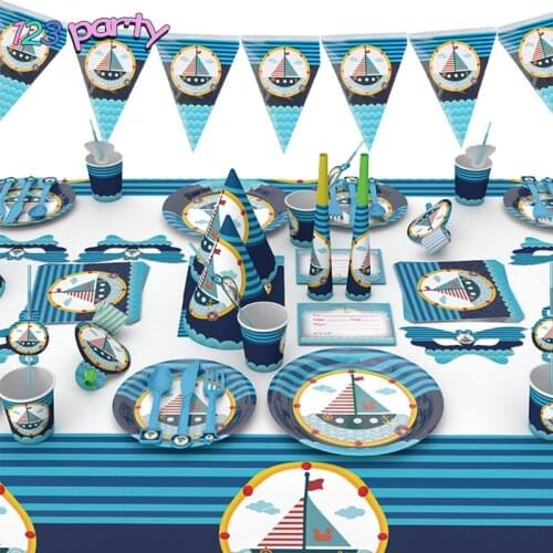 Nautical Themed Party Tableware Childrens Birthday Party Paper Cups Paper Plate Napkins Hat Disposable Tableware Party Supplies
