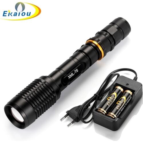 LED Zoomable Flashlight XM-L T6 High Bright 2000 Lumen Torch 18650 Battery Lamp Outdoor waterproof for Camping, hunting, travel