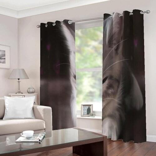 Custom Any Size 3D Photo Blackout Curtains Cute Cat For Children Room Bedroom Polyester Fabric Drapes Sets 2 Panels With Hooks