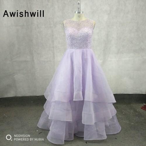 Vestidos Elegantes Real Photos Lilac Evening Gowns With Beadings Organza A Line Prom Evening Gowns Graduation Party Dresses