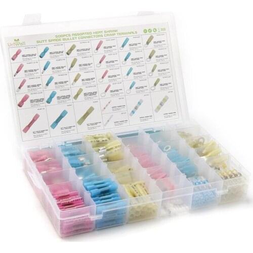 YT 500pcs Assorted Heat Shrink Butt Spade Bullet Connecters Fullly Insulated Waterproof Crimp Terminals With Box