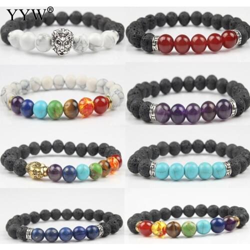 YYW Natural Stone Lava Beads Bracelets Bangles 8mm Healing Balance Beads Reiki Buddha Prayer Bracelets For Men Women Jewelry