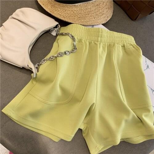 2020 summer comfortable space cotton shorts womens playful candy color high waist pocket hot pants elastic waist tide