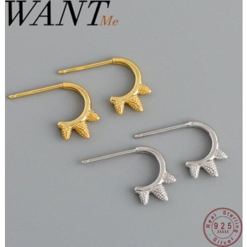 WANTME New Arrivals Genuine 925 Sterling Silver Simple Punk Rivet Spiket Stud Earrings for Women Bohemian Hip Hop Golden Jewelry