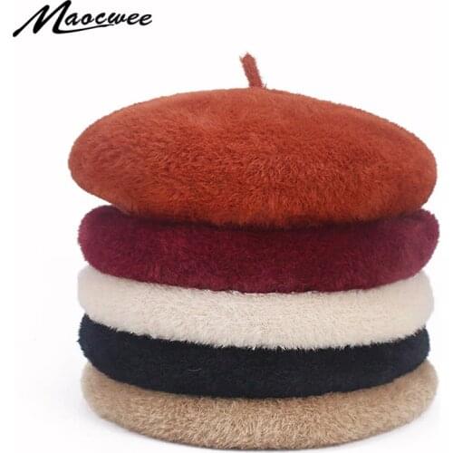 Women Beret Vogue Hat for Winter Female Knitted Cotton Wool Hats Cap Autumn 2017 Brand New Womens Hats Caps for Girls 2018