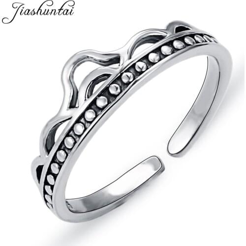 JIASHUNTAI 100% 925 Sterling Silver Rings For Women Princess Crown Romantic Wedding Ring Trendy Fine Jewelry Adjustable