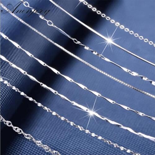 ANENJERY 925 Sterling Silver Necklace Link Chain Lobster Clasp Collares 45CM Lenght Necklaces For Women