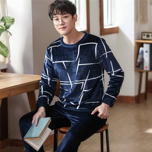 Winter Thicken Warm Soft Flannel Pajamas Men Long-sleeved Sleepwear Pijama Couple Homme Nightwear Cardigan Pyjamas