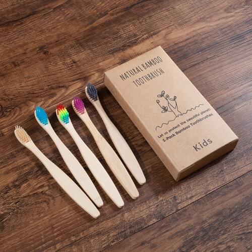 5 Piece kids Bamboo Toothbrush Soft Bristles Eco Plastic-Free Toothbrushes Oral Care Bamboo Tooth Brush Eco Handle