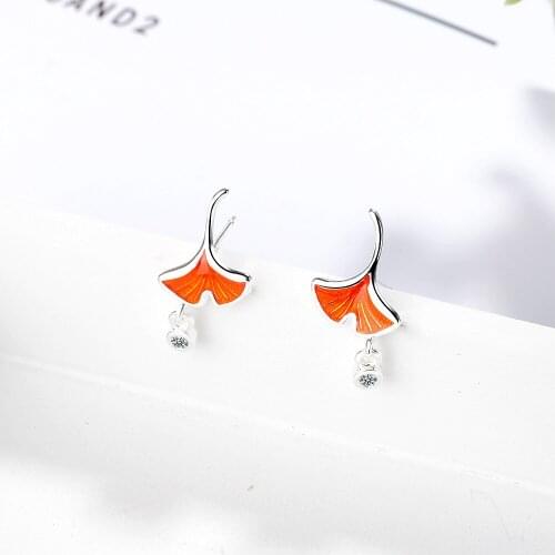 100% Real 925 Sterling Silver Korean Ginkgo Leaf Stud Earrings For Women Gift 2020 Pendientes Mujer Engagement Jewelry Brincos