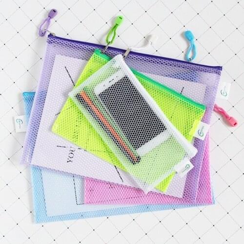 15PCS Grid Zipper Bag Office File Bag Student Storage Bag Transparent Information Bag School Supplies File Folder