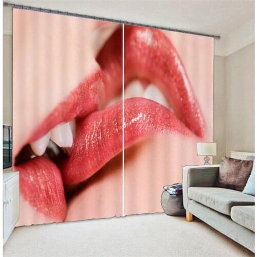 3D Window Curtains Blackout Luxury Living Room girl Bedroom Customized size Drapes Cortinas Rideaux Pretty Lip print pillowcase