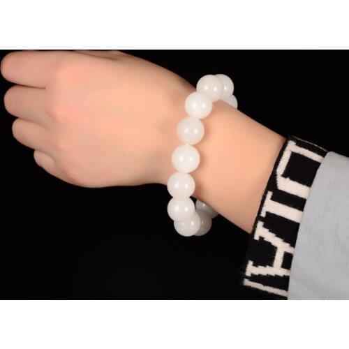 Natural Gold Silk Jade Lanolin White Jade Bracelet Mens and Womens Round Bead Bracelet Jade Bracelet