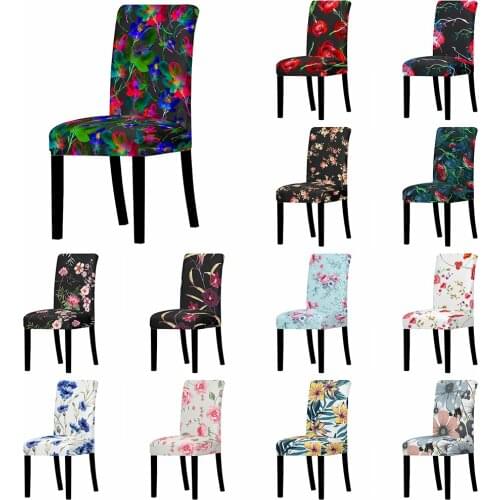 Floral Printing Dining Chair Cover 15 Styles Anti-dirty Home Decor Polyester Elastic Stretch Chair Cover for Banquet Dining Room