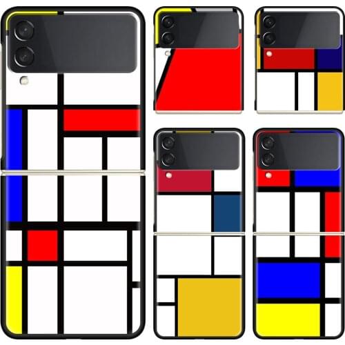 Phone Case For Samsung Galaxy Z Flip 3 5G Black Hard Cover ZFlip 3 Luxury Shockproof Bumper Cases Fundas Mondrian Grid Shell Sac