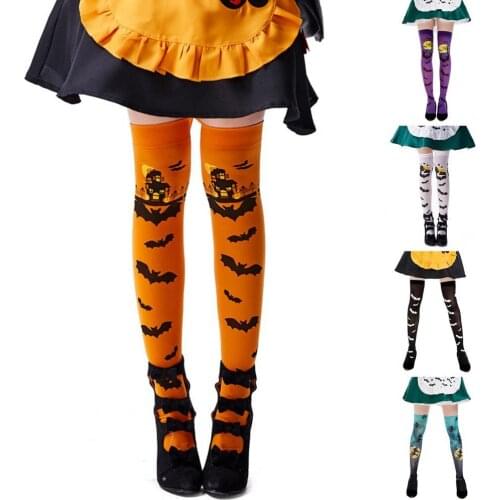 Thigh High Stockings Witch Pattern Women Stockings Over-knee Length Halloween Stockings Stretchy Long Socks Halloween Costumes