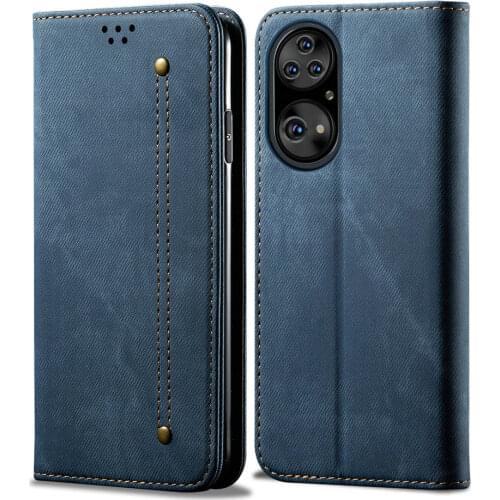 For Huawei P50 5G 2021 Protective Flip Case Leather Denim Solid Wallet Holder Funda Huawei P50 Pro Case P 50 P50Pro Phone Cover