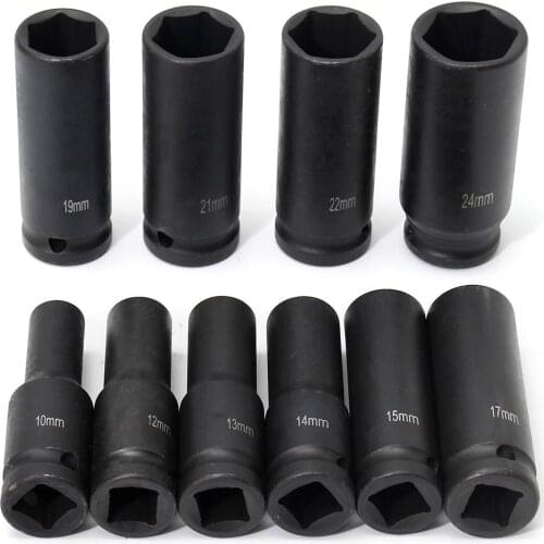 10pcs Drive Deep Impact Sockets Metric Air Pneumatic Socket Wrench Head 10-24mm Standard Durable Car Auto Truck Repair Tools