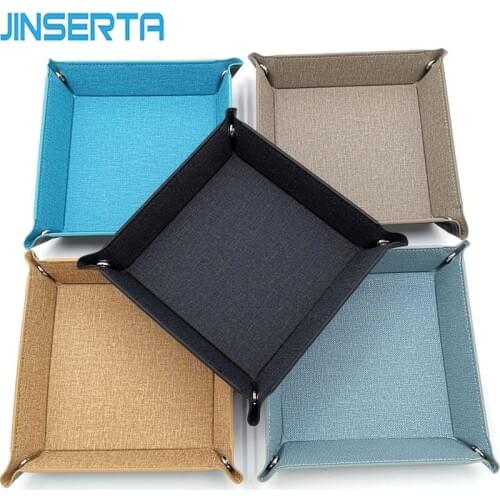 JINSERTA PU Leather Valet Trinket Folding Tray Dice Rolling Tray Cerative Jewelry Phone Wallet Desktop Sundries Storage Box