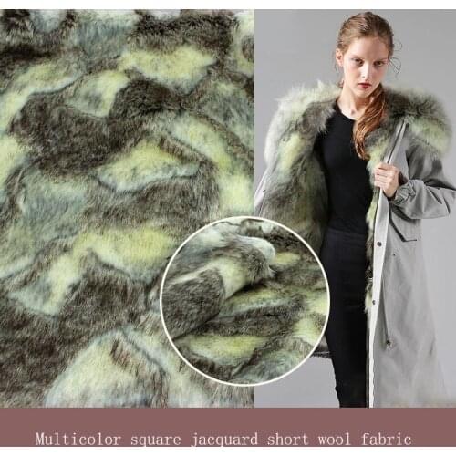 Faux Fur Multicolor Square Jacquard Short Wool Imitation Vest, Luggage and Home Furnishing Fabric