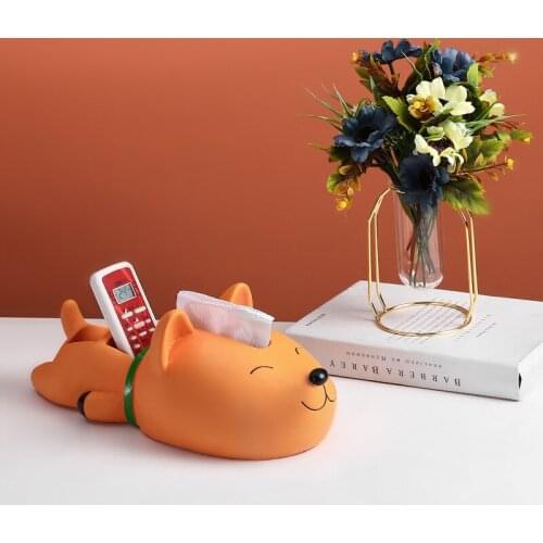 Cartoon Dog Shape Resin Tissue Holder Cute Animal Model Remote Control Storage Box for Desktop Living Room Decor