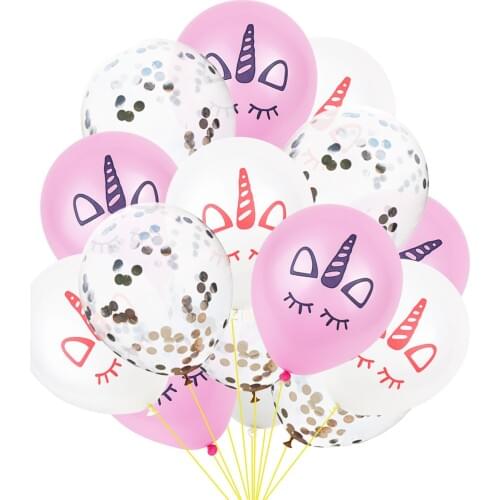 15pcs/Lot Birthday Wedding Unicorn Balloon New 12-Inch Unicorn Sequins Confetti Latex Balloon set Birthday Party Decoration FC19