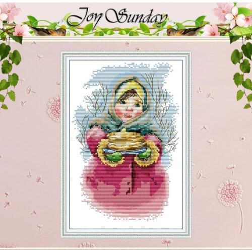 Girl Holding Food Patterns Counted Cross Stitch 11CT 14CT Cross Stitch Sets wholesale Cross-stitch Kits Embroidery Needlework