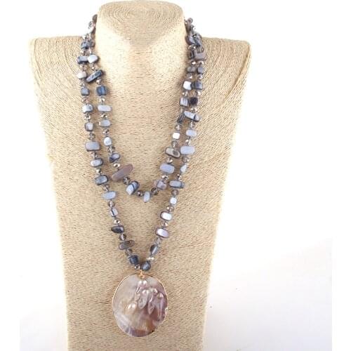 New Fashion Bohemian Jewelry Shell Crystal beads Long knotted Shell Charm Pendant Necklace
