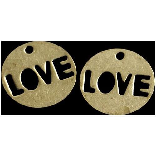 Single Hole Hollow LOVE Brass Disc Earrings Necklace Pendant is used to make 20 pieces of jewelry pendant 0.8*14mm