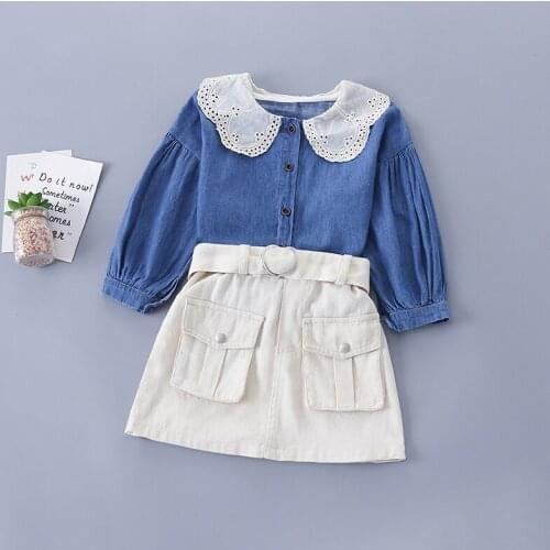 3-7 years high quality spring girl clothing set 2021 new fashion casual Dot shirt +skirt kid children girls clothing