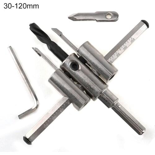 Sale 30mm-120mm Alloy Adjustable Circle Hole Cutter Set with Wood Metal Hole Saw Drill Bit Tools for Woodworking