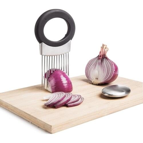 Onion Cutter Onion Vegetable Tomato Potato Slicer Cutter Metal Meat Needle Onion Slicing Holder Kitchen Accessories Gadgets