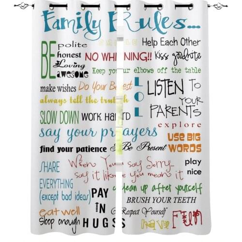 Family Rules Cartoon Art White Blackout Curtains For Living Room Window Curtains For Bedroom Kitchen Curtains Drapes Blinds