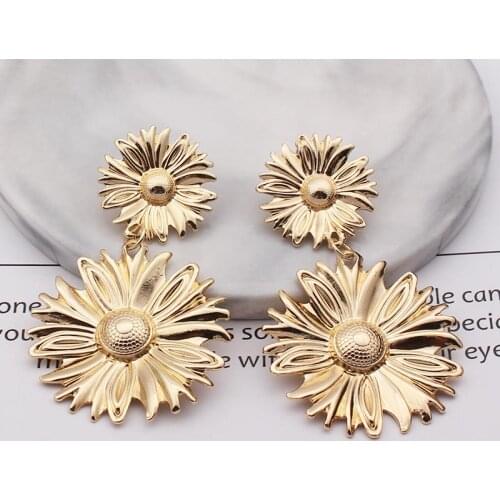 Earrings Sunflower Bohemian Ethnic Vintage Bridal Wedding Drop Earrings Jewelry Dangle Flower Earrings for Women Gold Silver