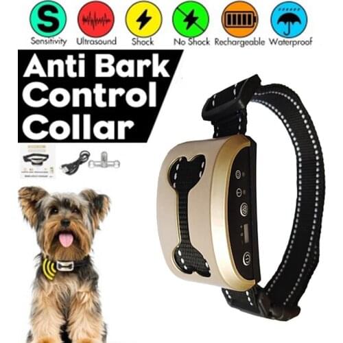 USB Charging Ultrasonic Dog Training Collar Electronic Dog Collar Anti-Bark Device Electric Anti Barking Collars For Dogs Golden