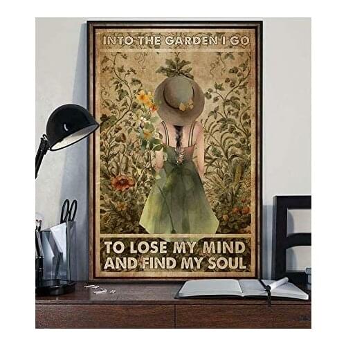 Into The Garden I Go to Lose My Mind Painting Metal Plate Vintage Coffee Wall Coffee Bar Decor Metal Sign