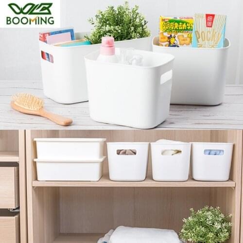 WBBOOMING Plastic Storage Box 2 Sizes Storage Basket Kitchen Snack Storage Box Bathroom Desktop Storage Basket Cosmetic Basket